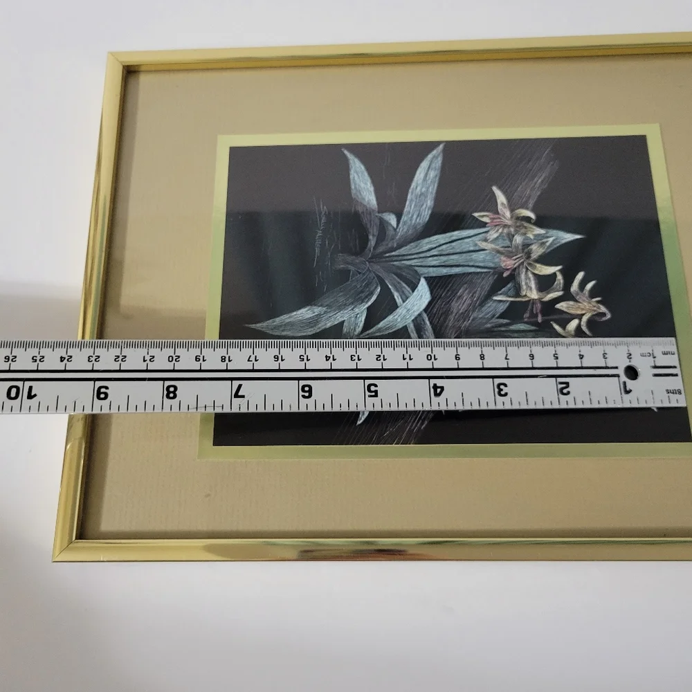 Sally Miller Art Scratchboard Orchids Framed